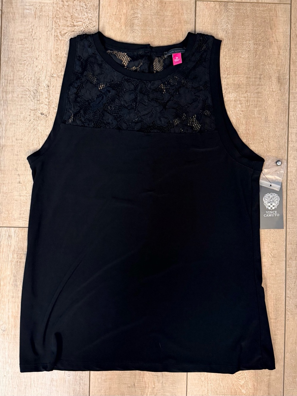 Vince Camuto Black Lace Panel Sleeveless Tank